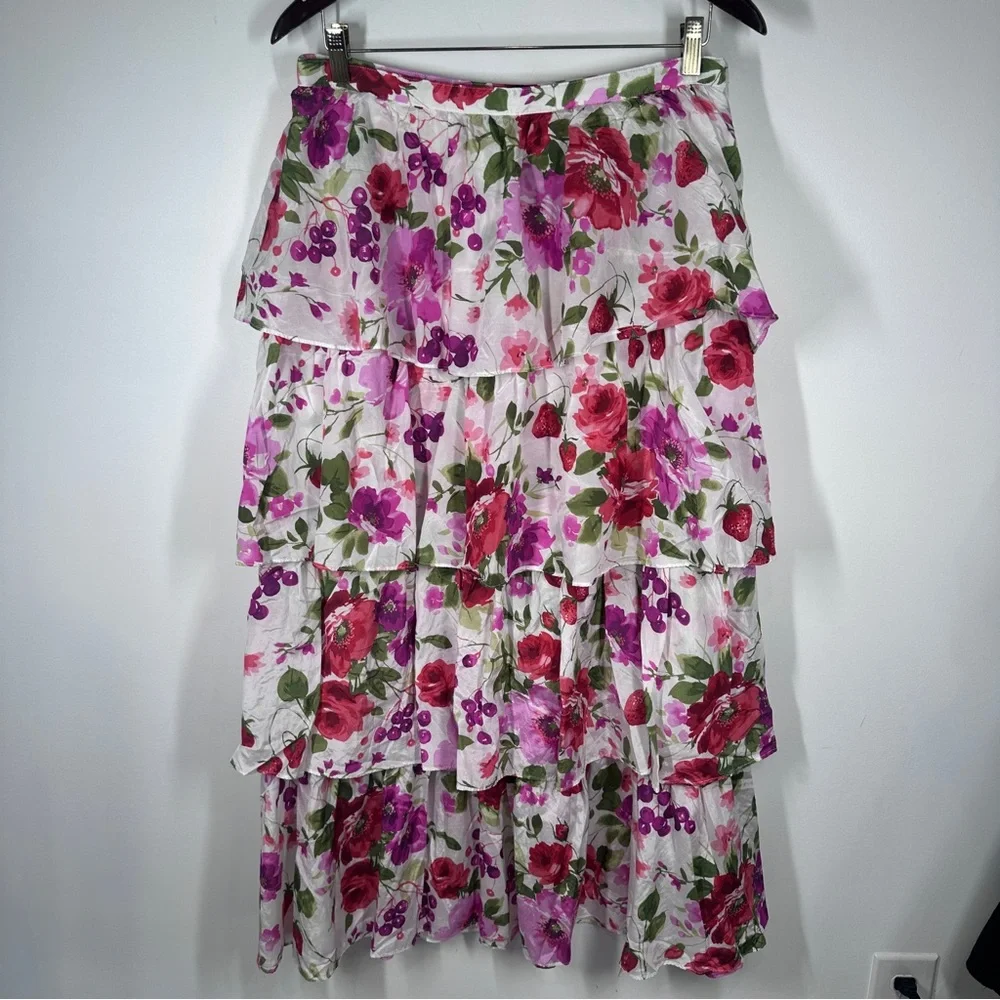 Abercrombie 2 Piece Set Floral Puff Sleeve Top Ruffle Skirt Size Large